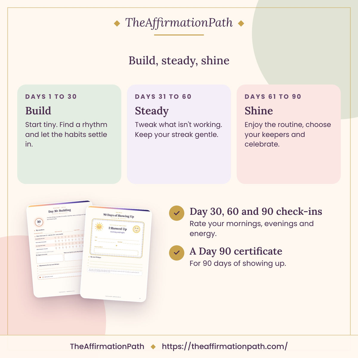 90-Day Routine Tracker: Build, steady, shine, with sample pages