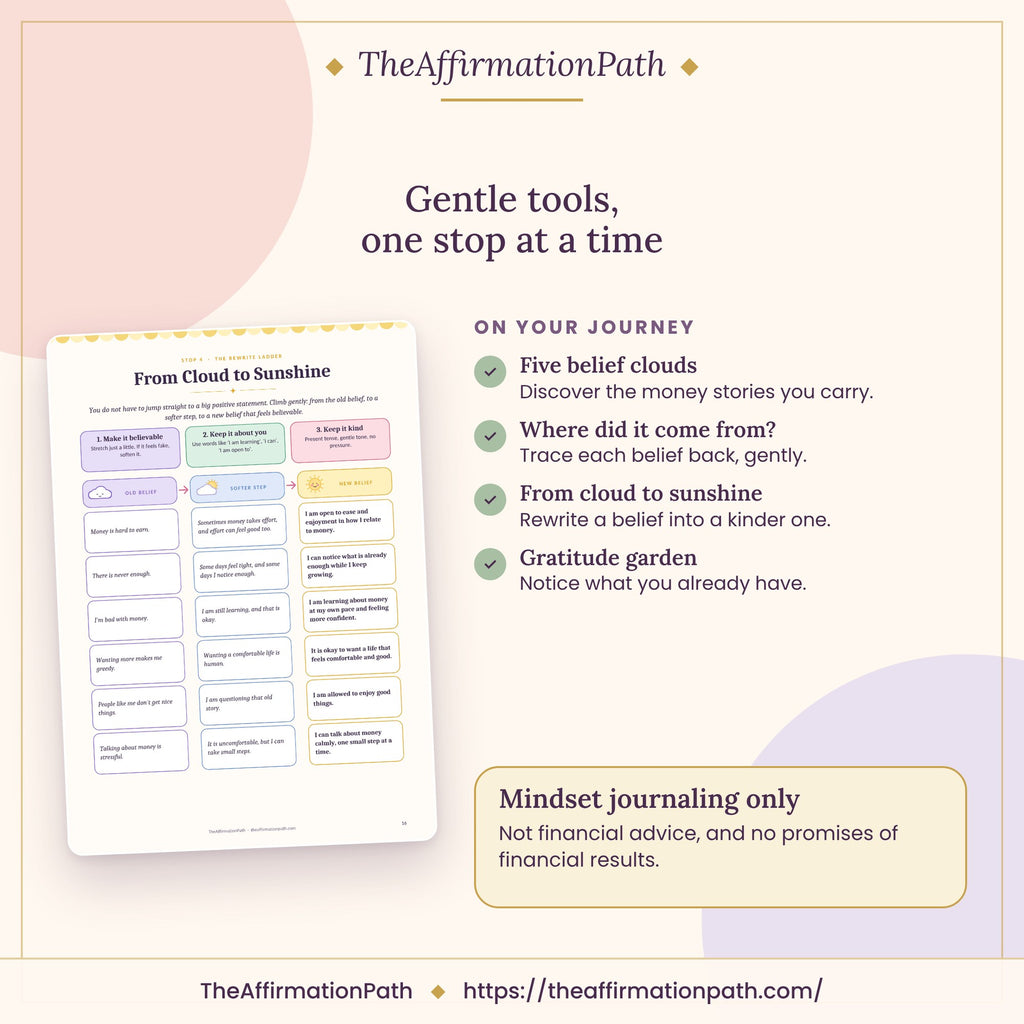 Inside the Money Mindset & Limiting Beliefs Workbook: Gentle tools, one stop at a time
