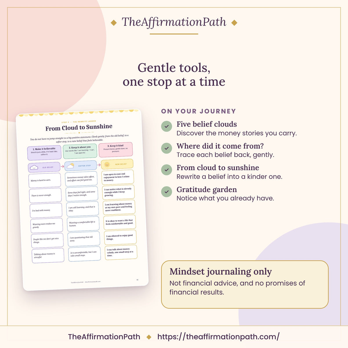 Inside the Money Mindset & Limiting Beliefs Workbook: Gentle tools, one stop at a time
