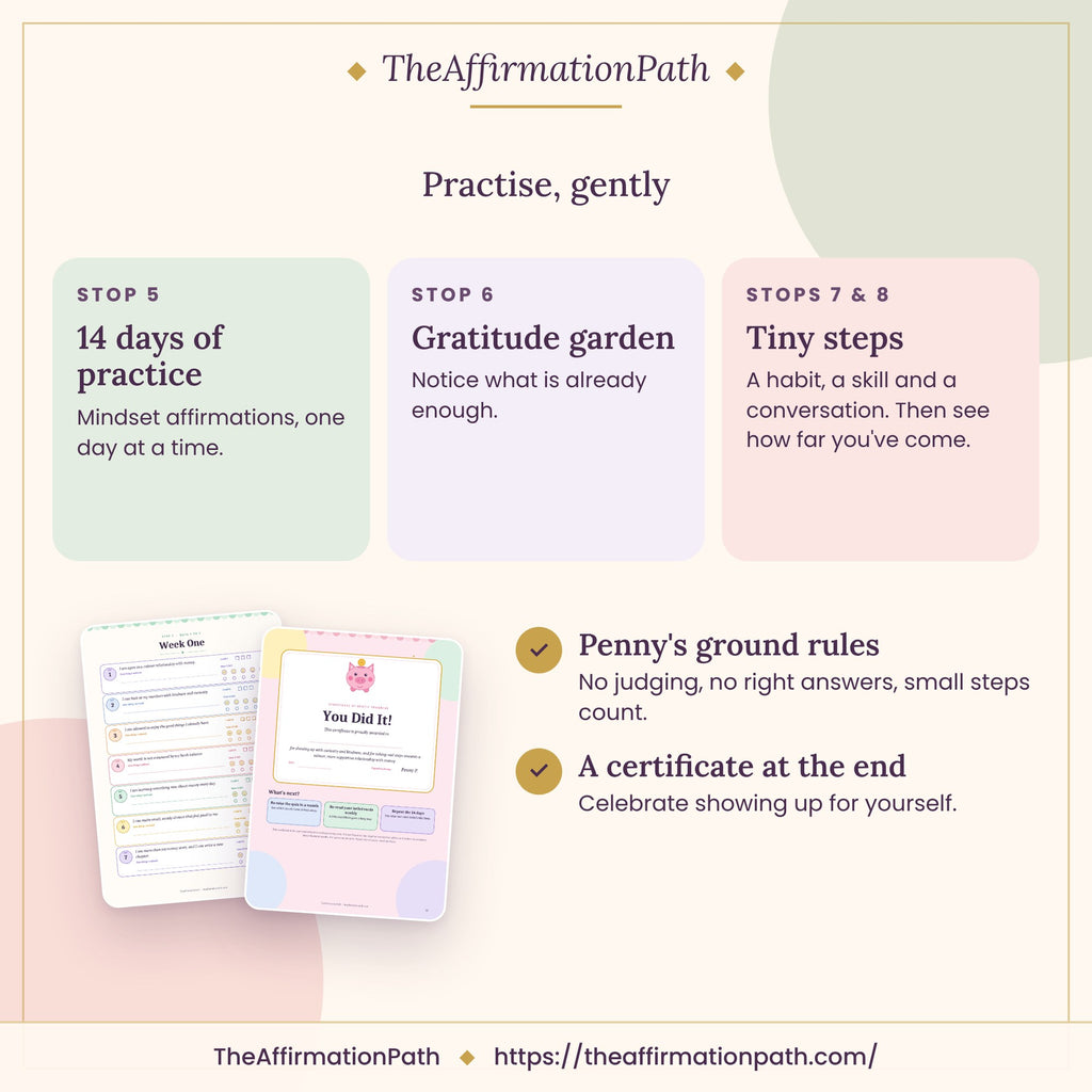 Money Mindset & Limiting Beliefs Workbook: Practise, gently, with sample pages