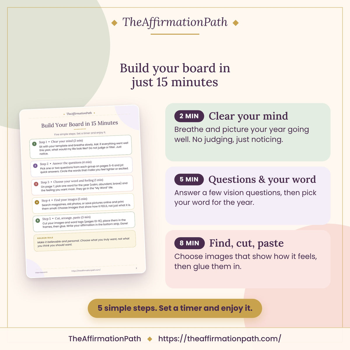 Printable Vision Board Kit: Build your board in just 15 minutes, shown on a page from the PDF