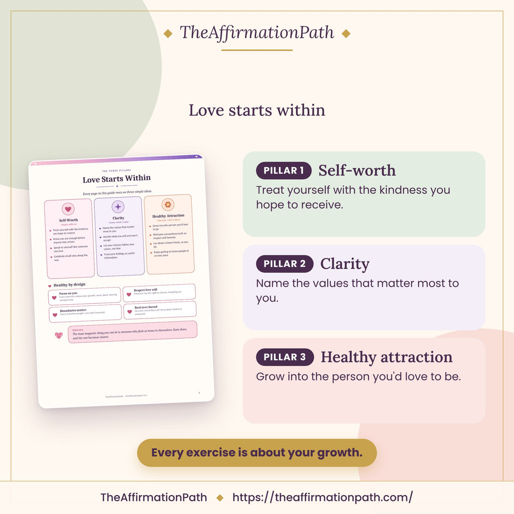 Relationship & Love Manifestation Guide: Love starts within, shown on a page from the PDF