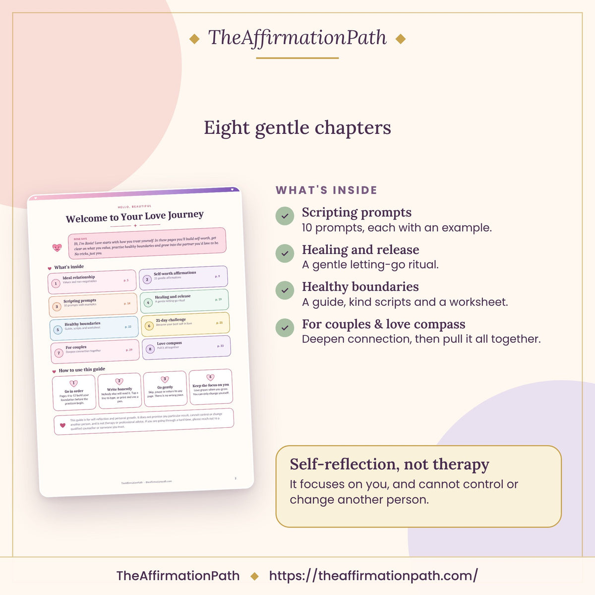 Inside the Relationship & Love Manifestation Guide: Eight gentle chapters