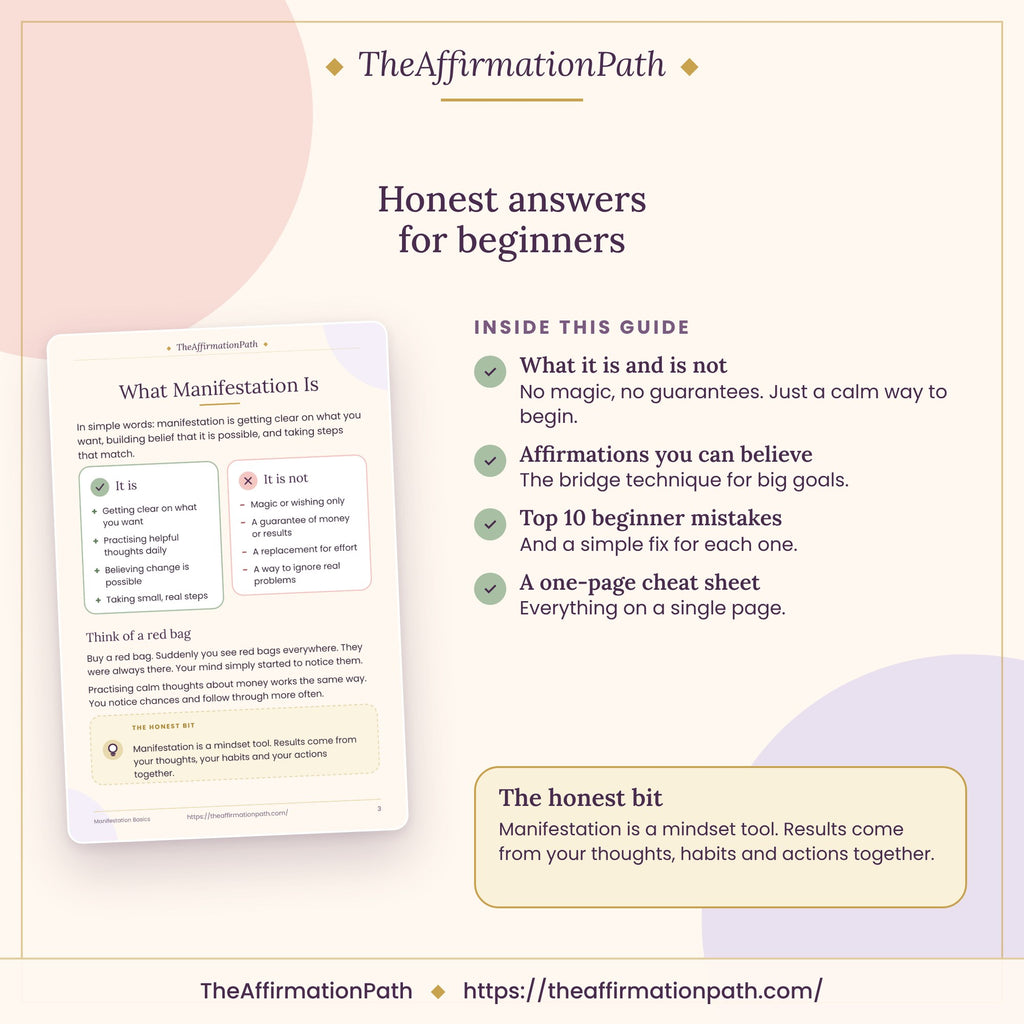 Inside the Start Here: Manifestation Basics Made Simple: Honest answers for beginners